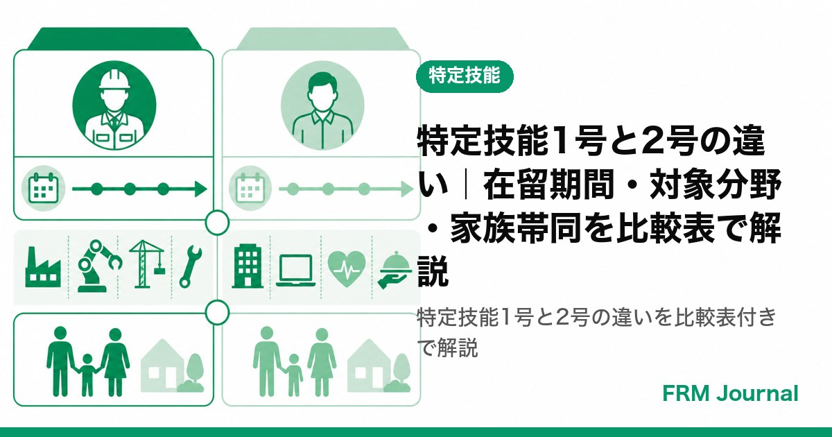特定技能1号と2号の違い｜在留期間・対象分野・家族帯同を比較表で解説